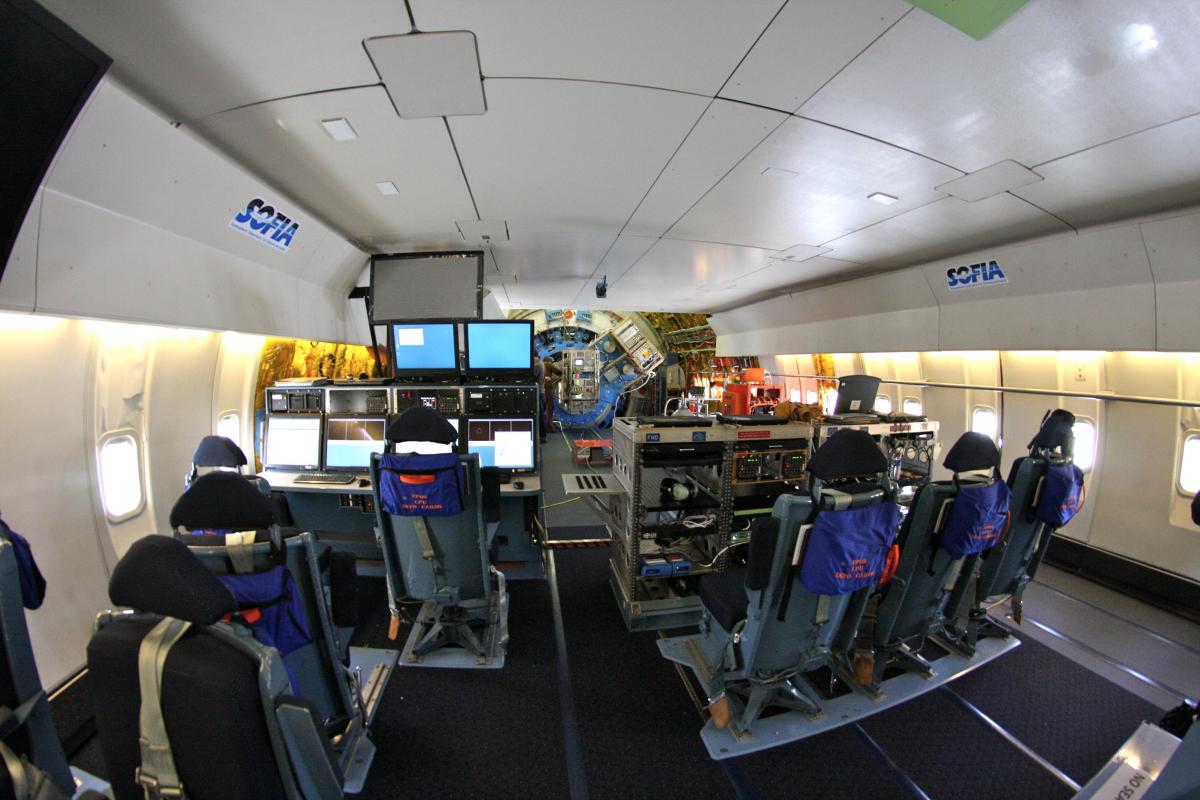 Inside of SOFIA. The telescope is located beyond the wall.